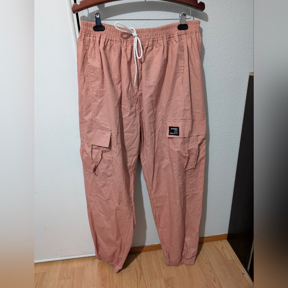 Sangtree Cargo Jogger Pants Women's Coral Pink Elastic Waist Size 3XL
